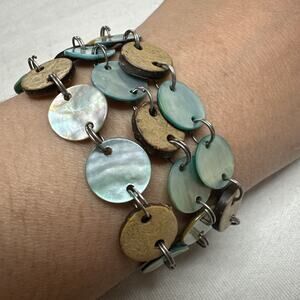 Vintage Artisan Button Multistrand Bracelet Toggle Clasp Costume Jewelry Boho 7"